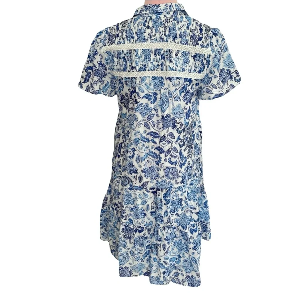 Anthropologie Short Sleeve Button Front Tiered Dress Size XS NWT